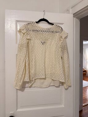 Express Cream Lace Ruffle Long-Sleeve Blouse